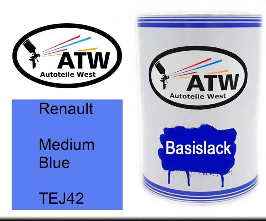 Renault, Medium Blue, TEJ42: 500ml Lackdose, von ATW Autoteile West.